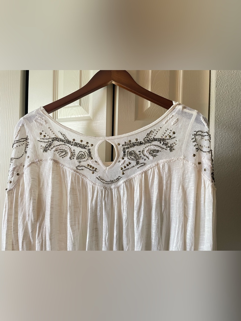 Free People Cream Embellished Scoop-Neck Peasant Blouse - Picture 7 of 7